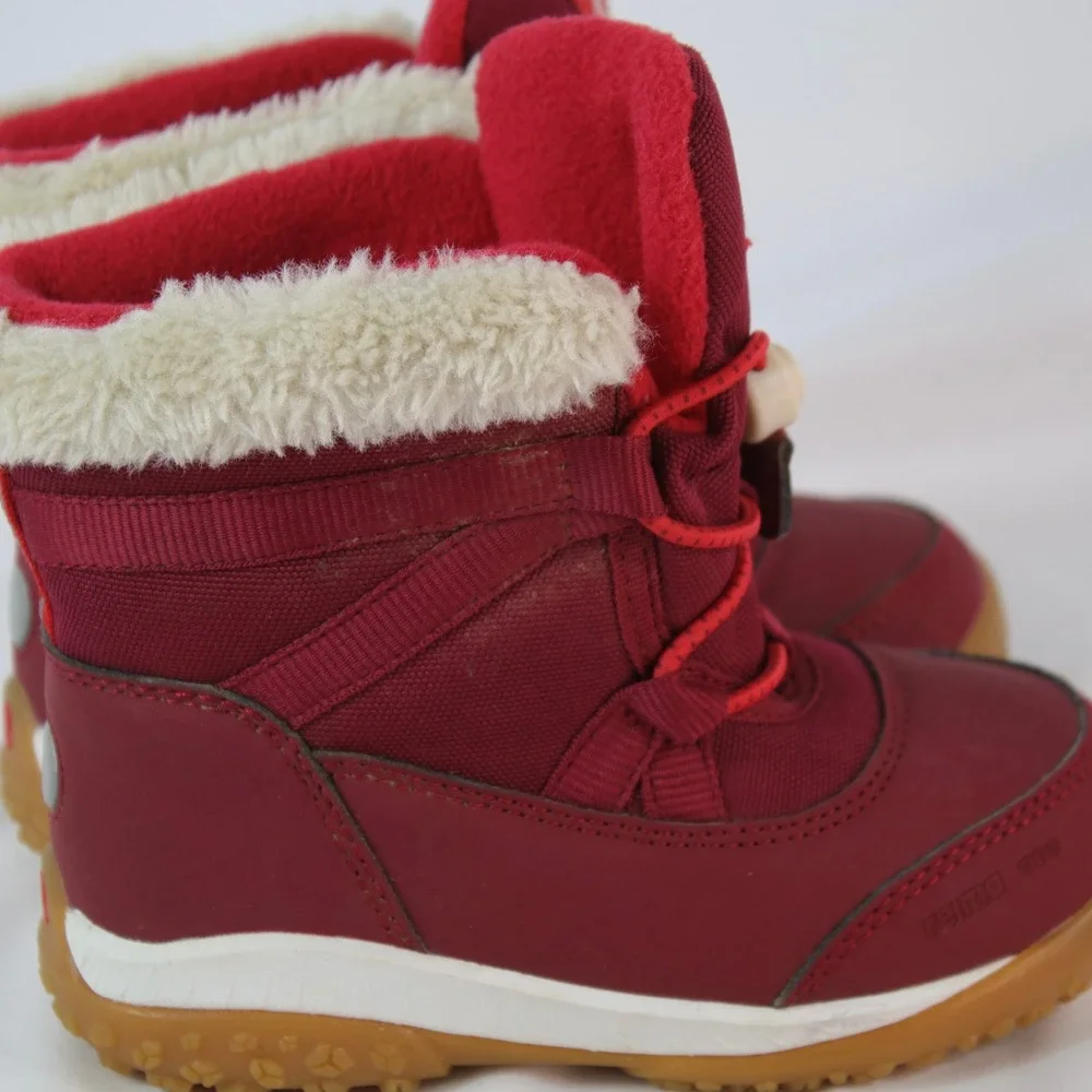 Reima Burgundy Red Winter Faux Fur Trim Waterproof Boots Kids Size 24 / US 8